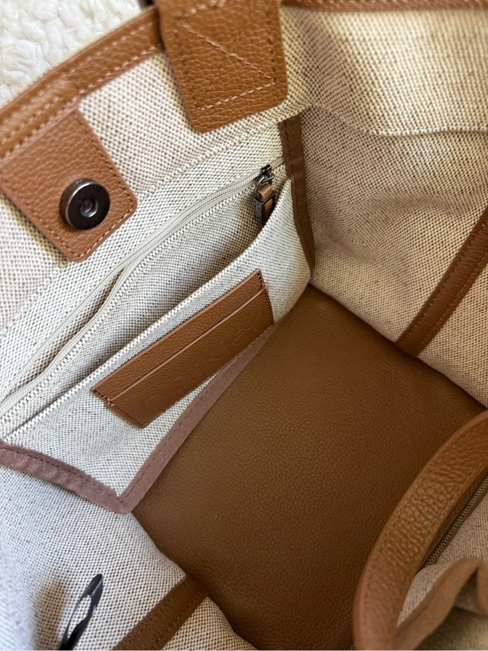 Botkier Beige Canvas Tote with Brown Leather Trim